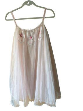Van Raalte Womens Embroidered Lace Baby Doll Nightgown Size Small Pink Vintage